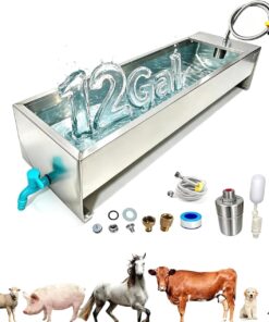 Automatic Livestock Water Trough Animal Stainless Steel Larger Automatic Waterer with Float Valve Kit for Goat Cattle Horse Hog Pigs Dog Water Dispenser Outdoor, 39.5"*11.8"*7.8",12 Gallons