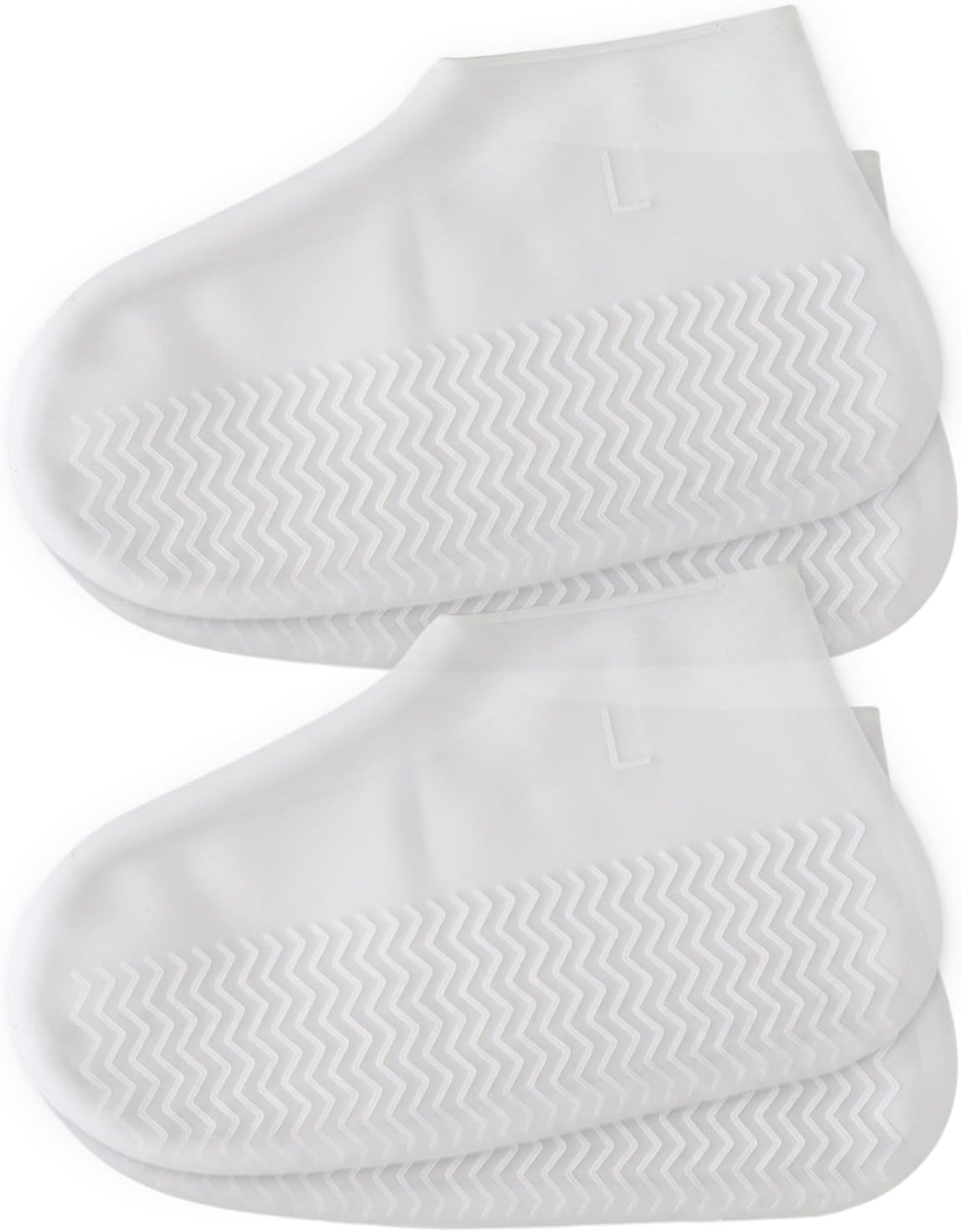 2 Pairs Silicone Waterproof Shoe Covers Non Slip, White, L | Reble Rubber Rain Overshoes for Women 7.5-10.5, Men 6.5-9, Galoshes Shoe Protectors for Men Women Washable Protection