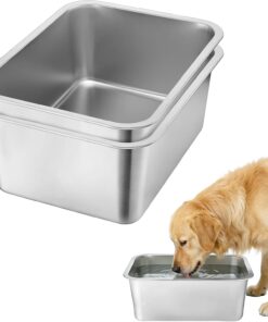 2Pcs 4 Gallons Food Grade Stainless Steel Extra Large Dog Bowls | Dog Water Food Bowl, Ample Capacity, Easy to Clean, for Multiple Large Dogs Indoor Outdoor