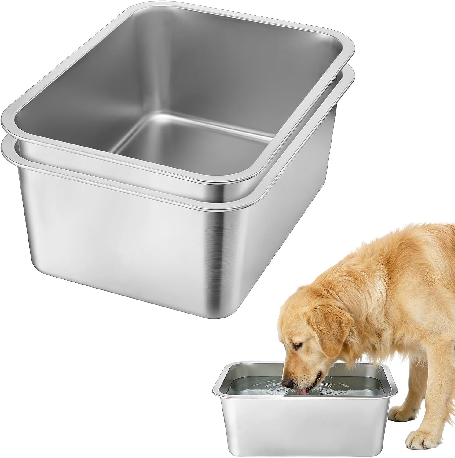 2Pcs 4 Gallons Food Grade Stainless Steel Extra Large Dog Bowls | Dog Water Food Bowl, Ample Capacity, Easy to Clean, for Multiple Large Dogs Indoor Outdoor