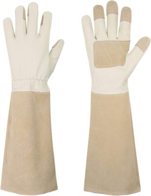 Rose Pruning Gloves for Men Women, Thorn Proof Gardening Gloves | Long Leather Gardening Gloves, Breathable Leather Gauntlet, Best Garden Gifts & Tools for Gardener (Beige, M)
