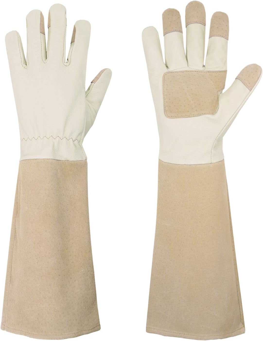 Rose Pruning Gloves for Men Women, Thorn Proof Gardening Gloves | Long Leather Gardening Gloves, Breathable Leather Gauntlet, Best Garden Gifts & Tools for Gardener (Beige, M)