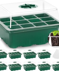 10 Pack Seed Starter Tray, 120Cell Stater Kit with Humidity Dome Green | Reble Clear Plant Germination Tray with Drainage Hole/Adjustable Vent, Seedling Propagation Tray for Seed Growing Starting
