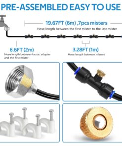 Alternative view of Misting Cooling System, 26FT (8M) Misting Line + 7 Brass Mist Nozzles + Brass Adapter(3/4") Outdoor Mister for Patio Backyard Garden Greenhouse