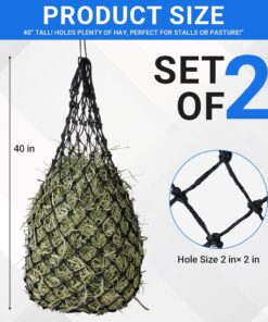 Alternative view of 2-Pack Heavy Duty Hay Bags, Slow Feeder for Horses & Goats with 2-Inch Holes, Adjustable Drawstring Hay Net to Reduce Waste & Improve Digestion for Stall, Trailer, Pasture