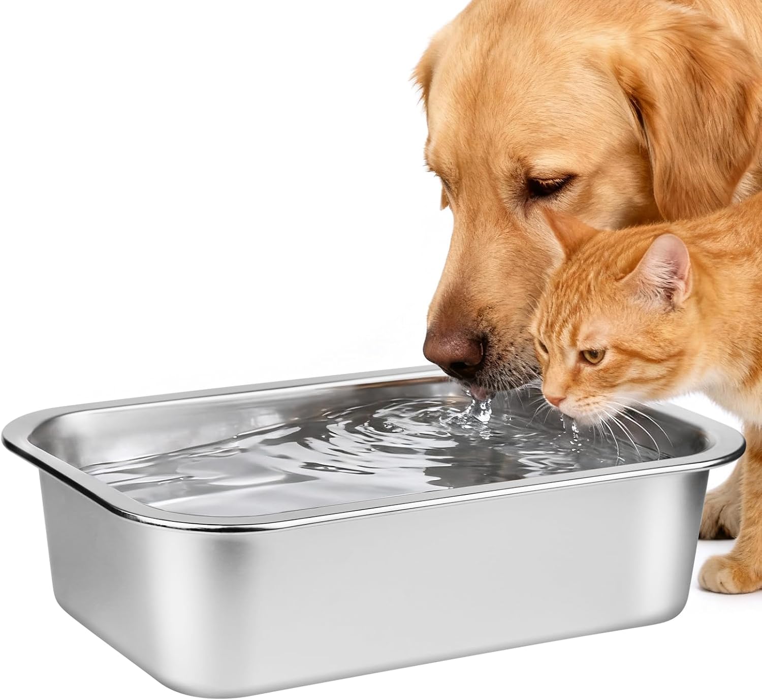 0.85 Gallons Stainless Steel Dog Bowl, Pet Water & Food Bowl | No Spilling, High Capacity Water Trough, Outdoor Feeder Dish, For Medium Pets, Cats & Puppies