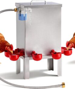 Automatic Chicken Water 3 Gallon Poultry Waterer Dispenser with Float Valve | Stainless Steel Chicken Waterer with Water Cups and Stand Auto Filling Chicken Watering Systerm for Quail Duck Goose Turkey