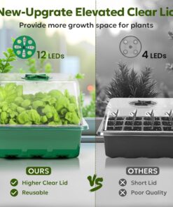 Alternative view of 6 Pack Seed Starter Kit with Grow Light, Vented Humidity Dome, Green | Full-Spectrum LED, Clear 12-Cell Tray, Reble Plant Germination Trays with Elevated Lid for Indoor Plant Seed Starting