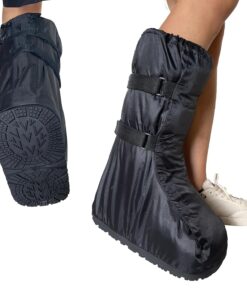 Short Waterproof Walking Boot Cover for Medical and Orthopedic Boots | Heavy-duty anti-slip rubber sole, waterproof nylon upper, straps for rain snow mud; measure medical boot, not shoe size