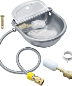 Automatic Animal Drinking Water Bowl, 304 Stainless Steel Waterer for Dog Horse Goat Pig Cow, Livestock Water Trough Dispenser with Pipe Hose, 2 Float Valves, Quick Connecter, Expansion Bolt