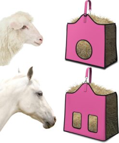 Hay Feeder for Goats and Horses - Slow Feed Design, Heavy Duty Hanging Hay Bag for Barn, Trailer & Paddock, Easy to Hang & Clean(1pcs, Pink)
