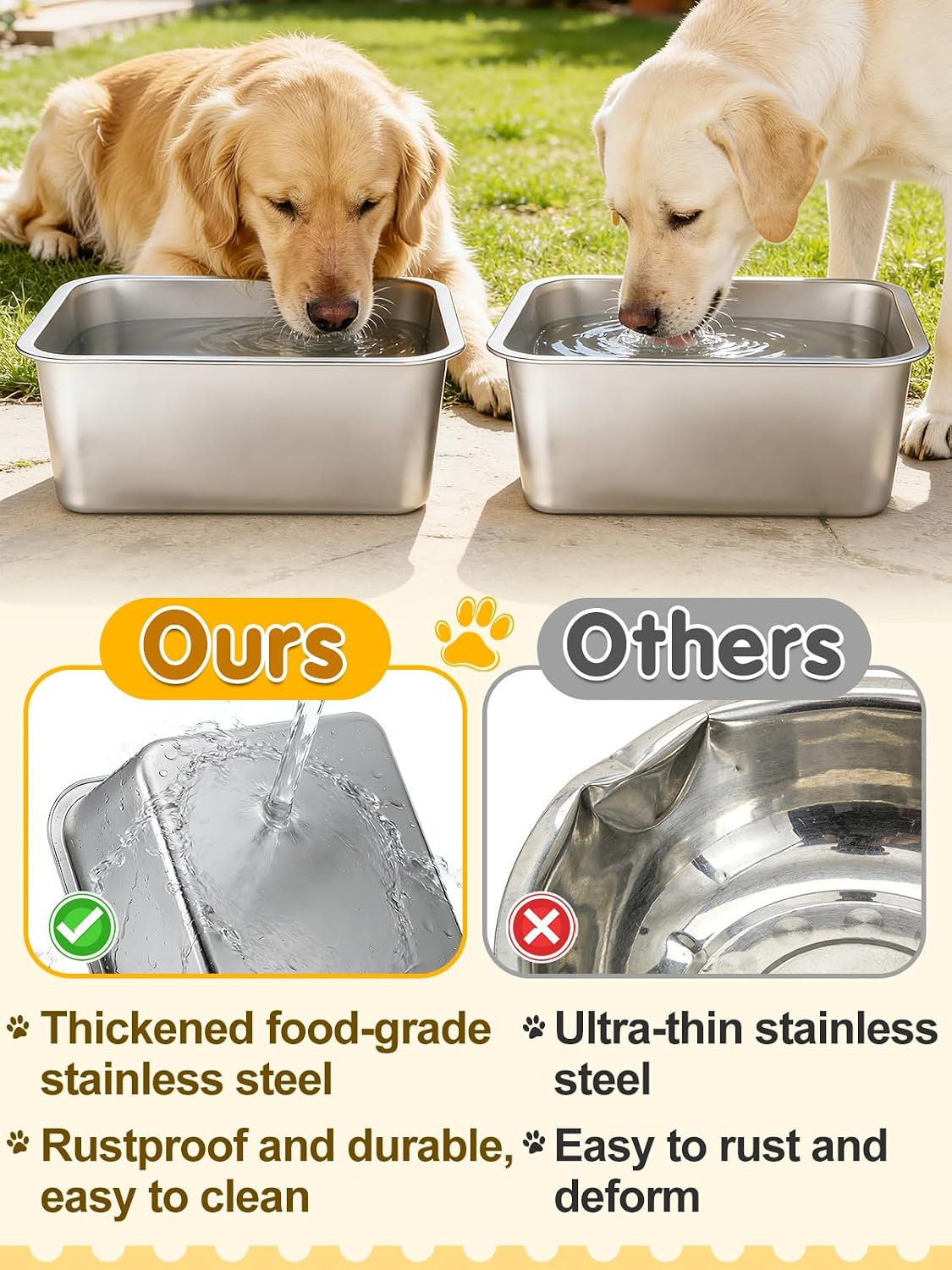 2Pcs 4 Gallons Food Grade Stainless Steel Extra Large Dog Bowls | Dog Water Food Bowl, Ample Capacity, Easy to Clean, for Multiple Large Dogs Indoor Outdoor - Image 2