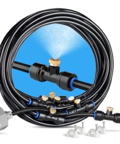 Misting Cooling System, 26FT (8M) Misting Line + 7 Brass Mist Nozzles + Brass Adapter(3/4") Outdoor Mister for Patio Backyard Garden Greenhouse