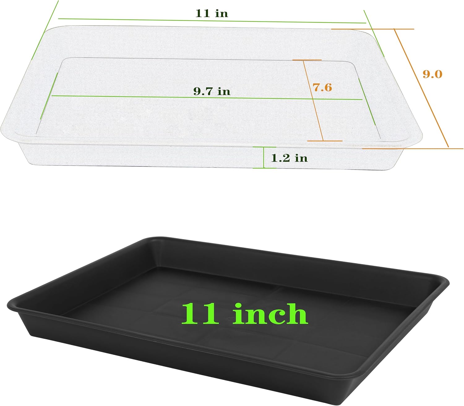 Plant Saucer Growing Tray, Seed Starter Tray Rectangular, Heavy Sturdy Plastic Plant Drainage Saucers, Plant Drip Trays for Pots, Seed Starter Growing Trays (11 x 9 inch, 2 Pack) - Image 2