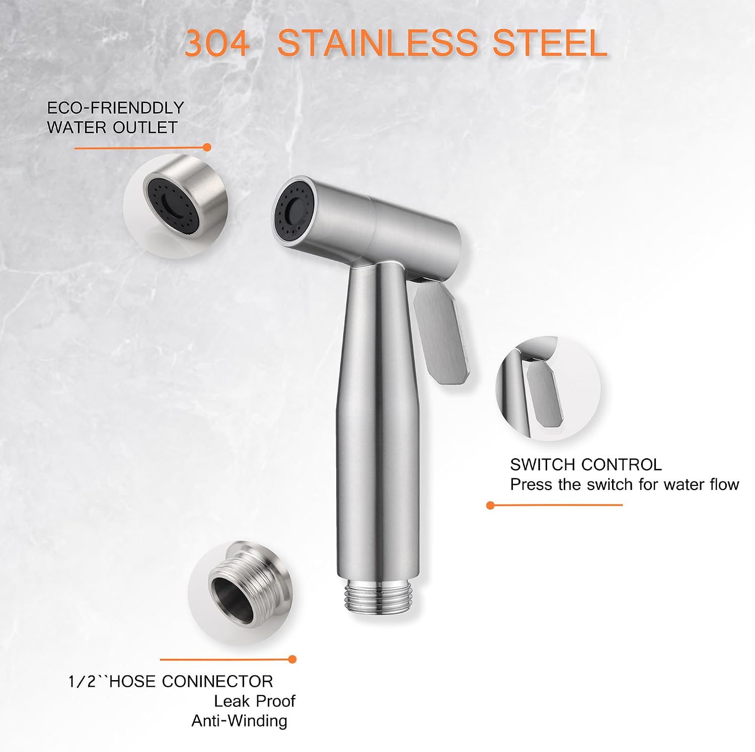 Bidet Sprayer Head Stainless Steel, Handheld Bidet Sprayer for Toilet with Adjustable Water Pressure Control for Bathroom & Baby Diaper & Postpartum - Image 2