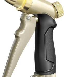 Garden Hose Nozzle, 100% Heavy Duty Metal Hose Sprayer, High Pressure Water Hose Nozzle with Adjustable Spray Patterns and Flow Control for Watering Plants, Car Washing, Pet Washing, Gold
