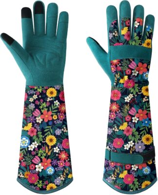 Gardening Gloves for Women, Long Garden Gloves with Grip, Thorn-Proof, Gift | Thorn-Proof Leather Palm, Non-Slip Grip, Adjustable Wrist Strap, Breathable Fabric, Ideal for Planting, Pruning & Weeding