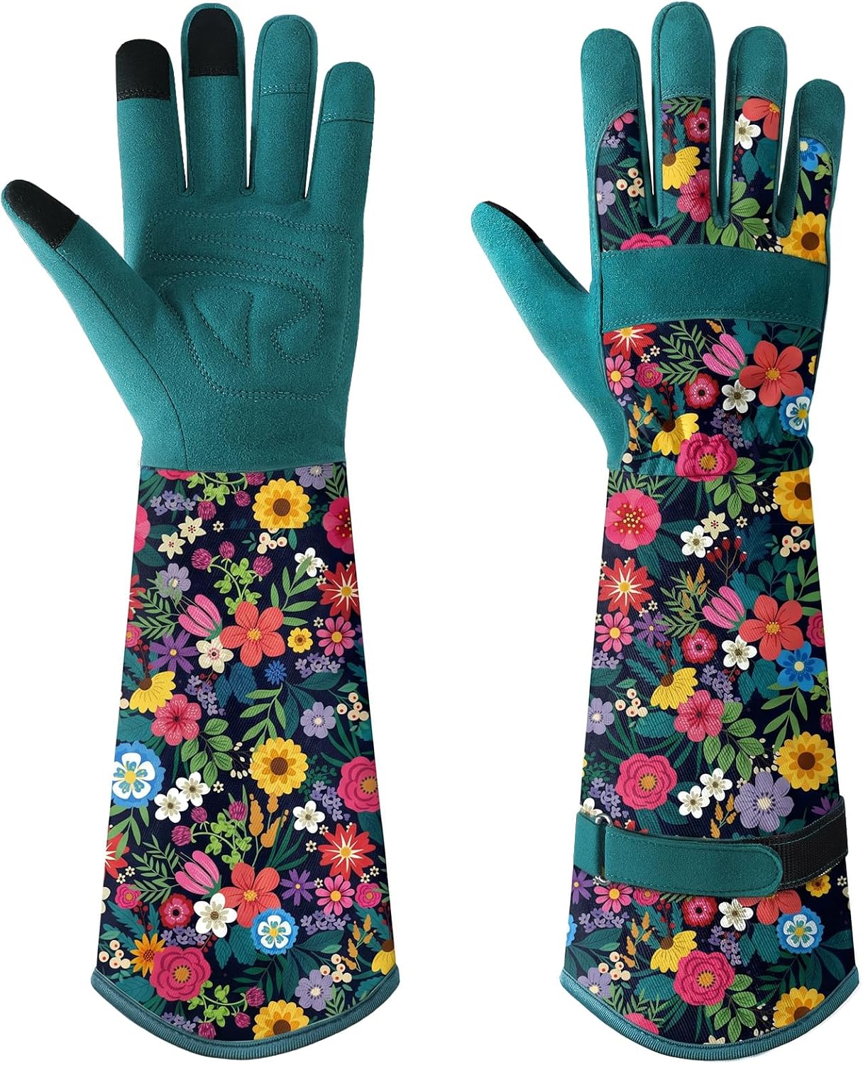 Gardening Gloves for Women, Long Garden Gloves with Grip, Thorn-Proof, Gift | Thorn-Proof Leather Palm, Non-Slip Grip, Adjustable Wrist Strap, Breathable Fabric, Ideal for Planting, Pruning & Weeding