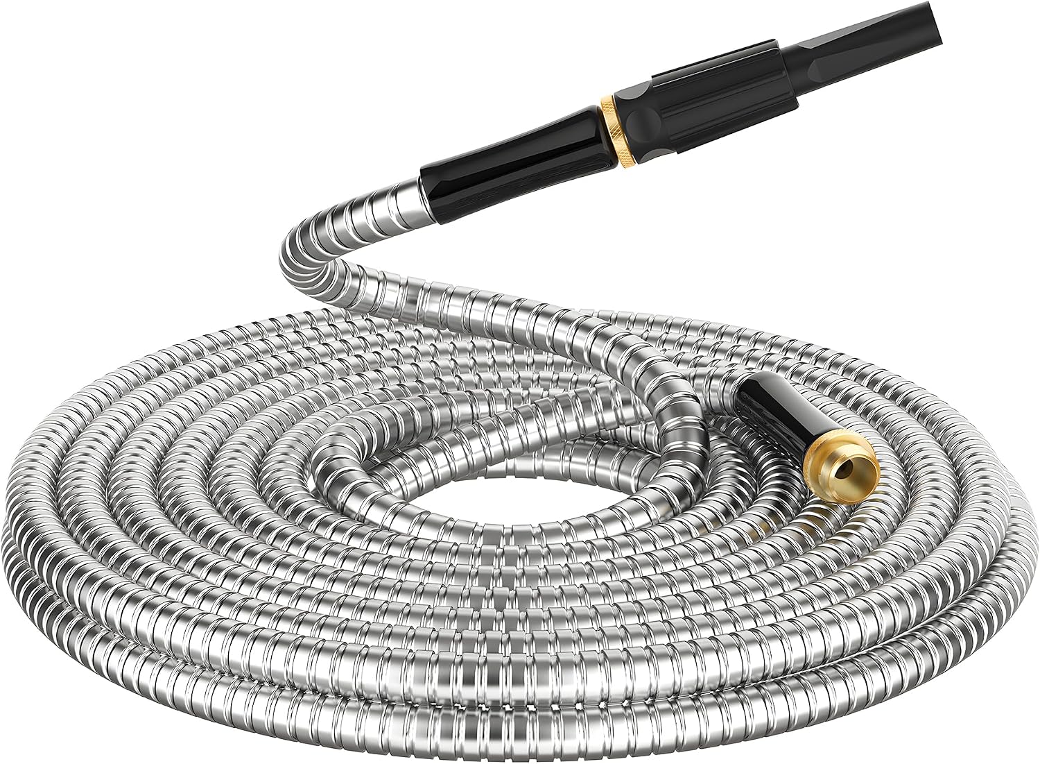 Non-Expandable Metal Garden Hose 50 Feet with Sprayer Nozzle, Flexible, No Kinking, Lightweight & Heavy Duty Water Pipe, Stainless Steel Outdoor Water Hose for Yard 50 ft, Male to Female Connector