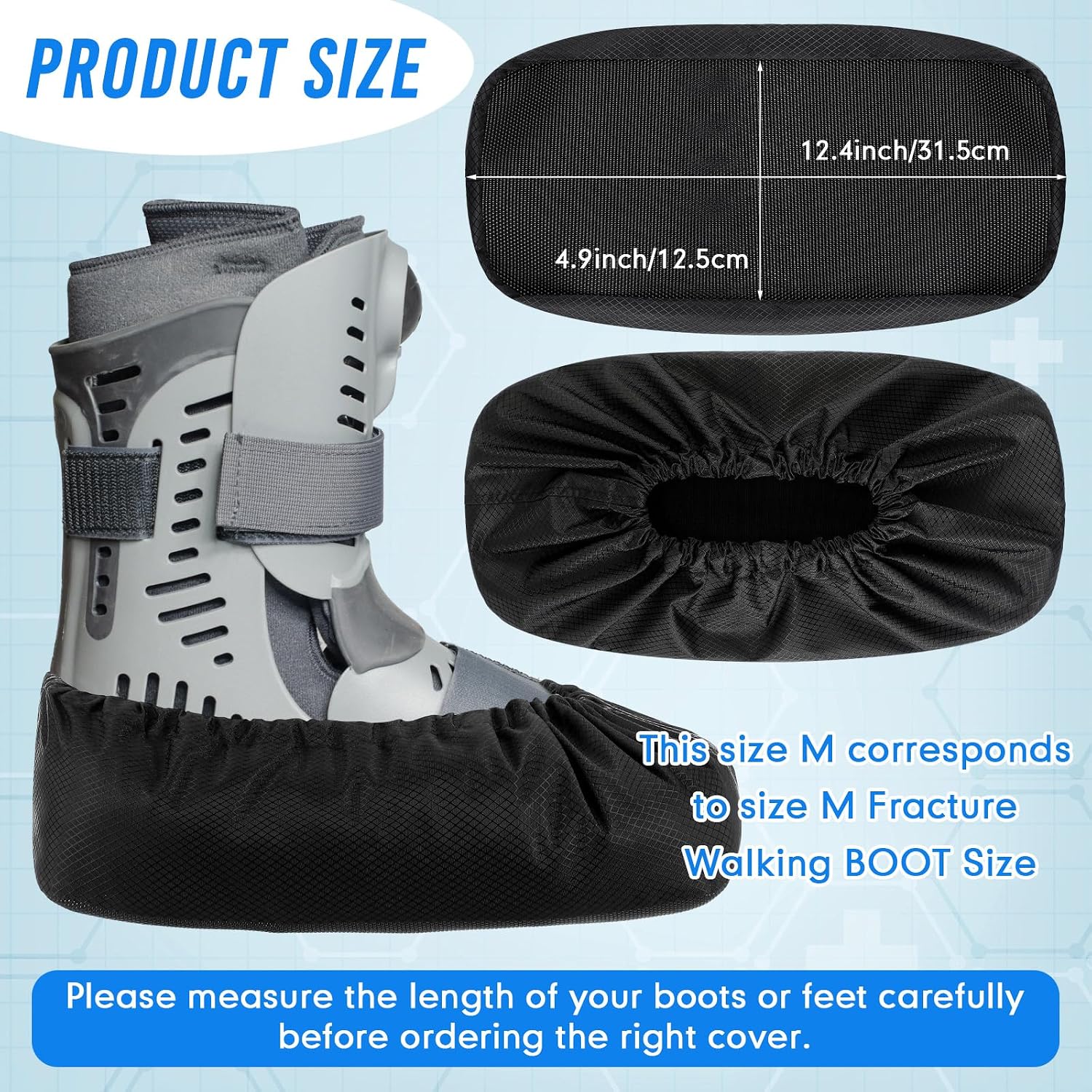 2 Pcs Walking Boot Covers Waterproof, Black, Medium | Medical Fracture Medical Boot Cover, Cast Boots Shoe Covers, Shower Waterproof Foot Cover, Broken Foot Toe Ankle Recovery - Image 2