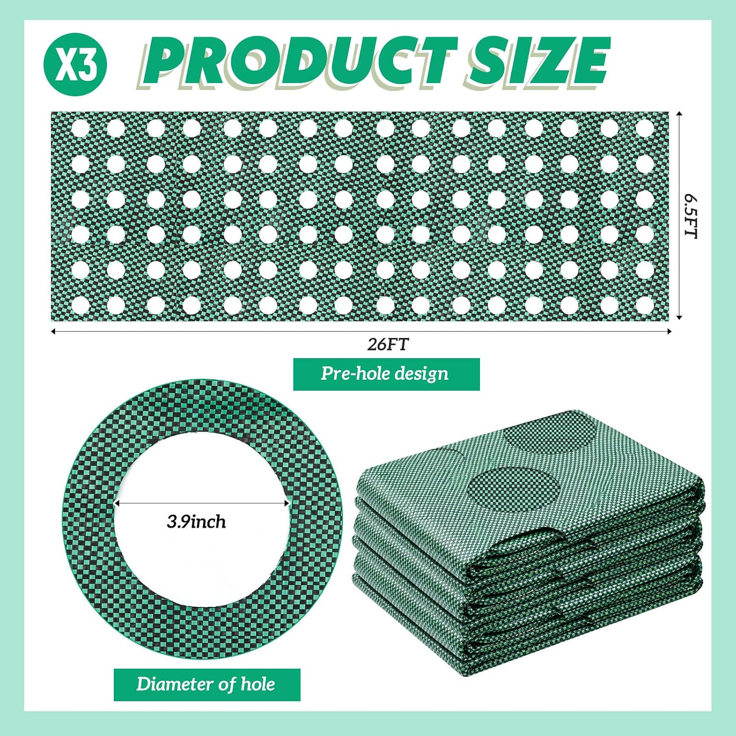 78 x 6.5 ft Garden Weed Barrier Landscape Fabric with Precut Planting Holes, Heavy Duty Weed Barrier Permeability Gardening Ground Cover Mat for Outdoor Greenhouse, Vegetable Beds, Green - Image 2