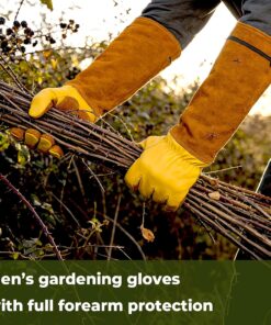 Alternative view of Long Gardening Gloves for Men, Reinforced Fingertips Cowhide Leather, Elbow-Length Gauntlet Cuff, Breathable & Durable for Yard Work Fit for Large Hands (Gold Yellow, XL)