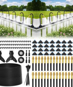 Drip Irrigation System 200FT 1/4", -Upgrade Garden Sprinkler Kit with 32PCS 360° Adjustable Copper Nozzles, Automatic Misting Watering System for Raised Beds, Greenhouse, Lawn, Patio
