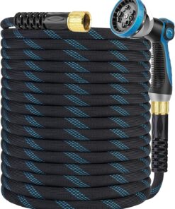 Non-Expanding Garden Hose 100 ft, Kink Free Flexible Water Hose with 10-Pattern Spray Nozzle, Lightweight Hose Pipe, Leak Proof, 3/4" Swivel Connectors, Super Fabric, Portable Storage Strap