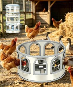 5 Gallon Chicken Waterer Base for Farm, Stainless Steel Poultry Automatic Drinker Waterer Base with 9 Guarded Drinking Ports for Chickens, Ducks, Geese, Pigeons (Bucket Not Included)