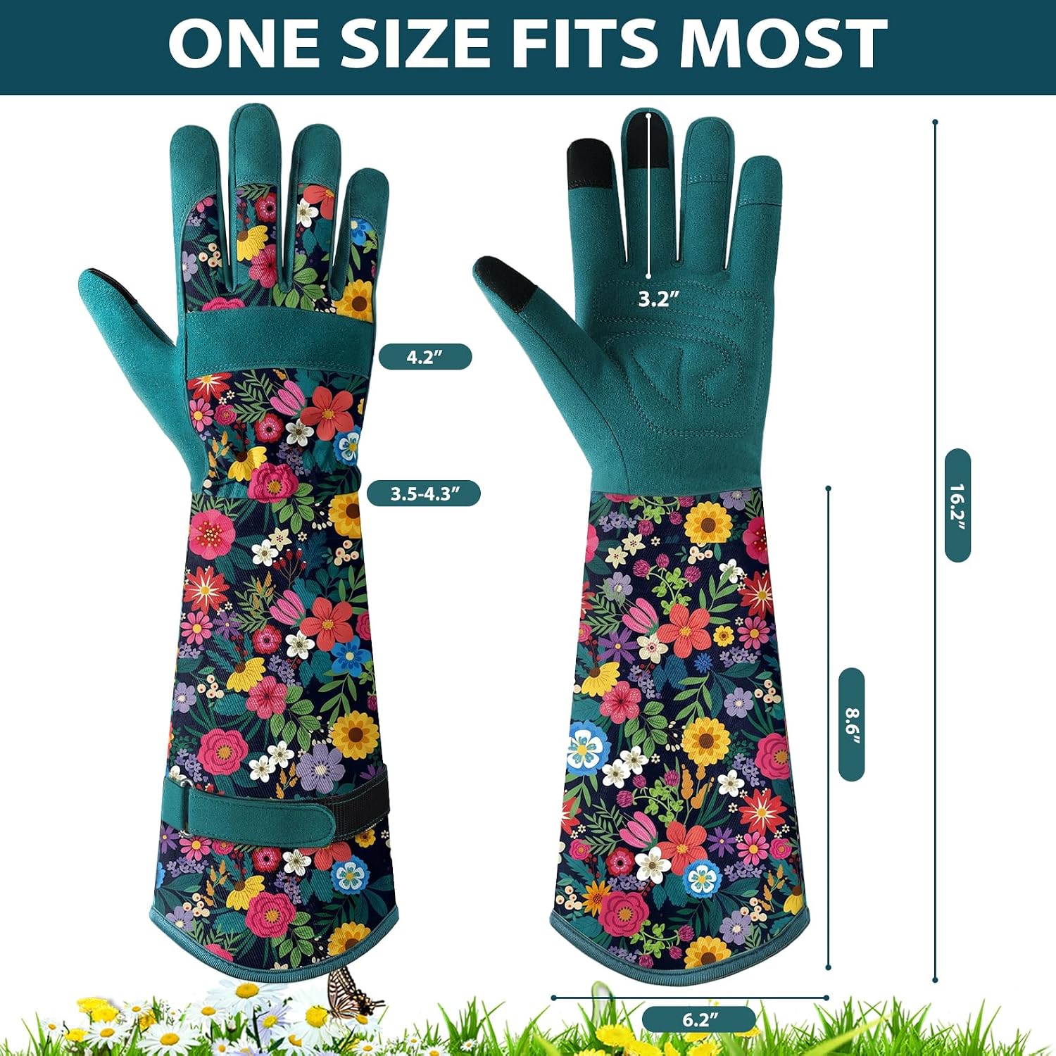 Gardening Gloves for Women, Long Garden Gloves with Grip, Thorn-Proof, Gift | Thorn-Proof Leather Palm, Non-Slip Grip, Adjustable Wrist Strap, Breathable Fabric, Ideal for Planting, Pruning & Weeding - Image 2