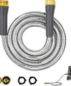 6ft Short Metal Garden Hose, Leakproof Stainless Steel Water Hose Extension | Male & Female Connectors, Kink-Free, Hose Reel, Yard, Lawn, RV, Outdoor, Faucet, Flexible, Watering and Cleaning, Rust Proof