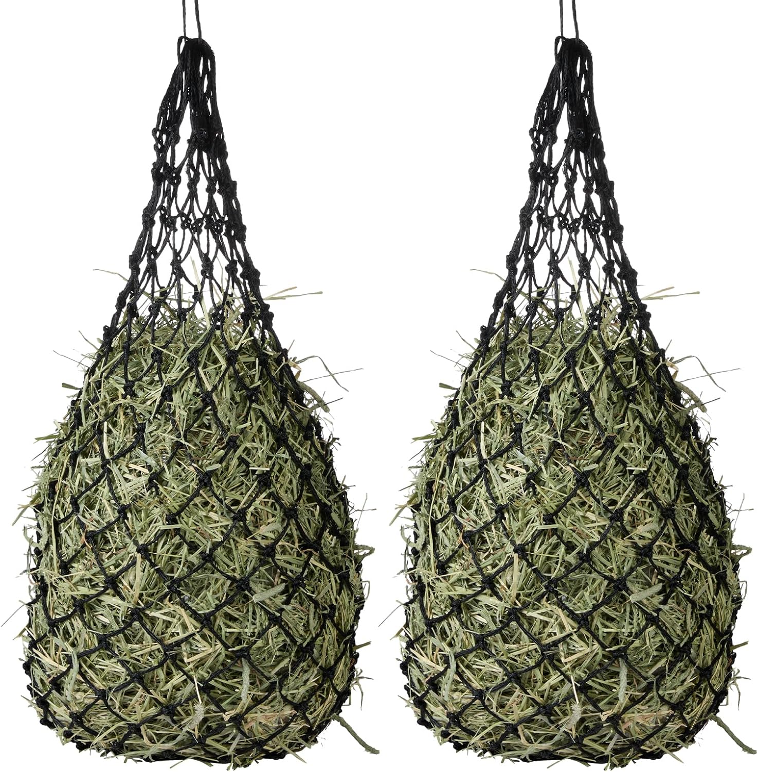 2-Pack Heavy Duty Hay Bags, Slow Feeder for Horses & Goats with 2-Inch Holes, Adjustable Drawstring Hay Net to Reduce Waste & Improve Digestion for Stall, Trailer, Pasture