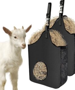 2 Pcs Hay Bag Hanging Goat Feeder Tote with Adjustable Strap | Premium Oxford Cloth with metal ring,Breathable mesh sides,for Horses Donkeys Cows Alpacas Ostriches & Other Animals,Black