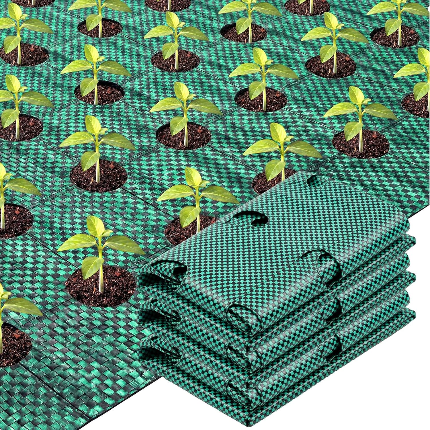78 x 6.5 ft Garden Weed Barrier Landscape Fabric with Precut Planting Holes, Heavy Duty Weed Barrier Permeability Gardening Ground Cover Mat for Outdoor Greenhouse, Vegetable Beds, Green