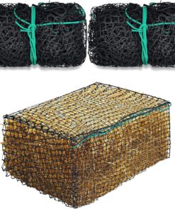 2 Pcs 47 x 20 x 20 Inch Large Square Bale Hay Net Horse | 5 Mm Mesh Fits 47x20x20 in Bales, Slow Feeder Cuts Waste, Black Net for Horse Mule Goat Cattle, Durable Feeding Bags